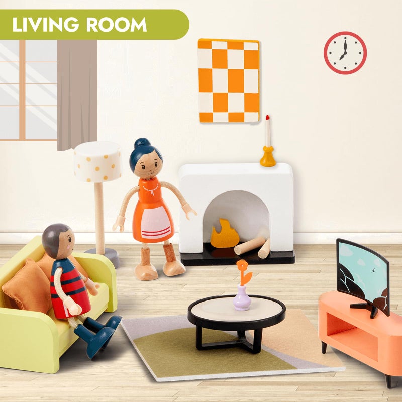 Giant bean 85pcs Wooden Plastic Dollhouse Furniture Set for 6 Rooms  Modern Dollhouse Accessories Pretend Play Furniture Toys Gift for Boys Girls Toddlers & Kids 3 4 5 6 7 Years and up - Image 2